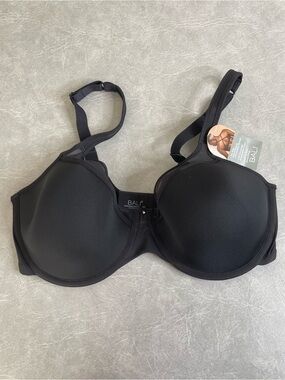 NEW Bali Black Seamless Underwire Full-Coverage Smoothing Bra with Mesh Trim